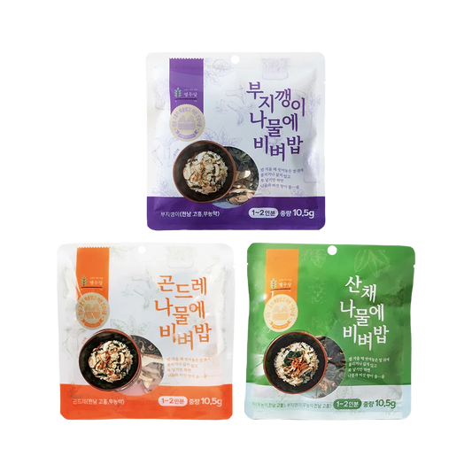 열두달 나물에 비벼밥 3종(산채, 곤드레, 부지깽이)