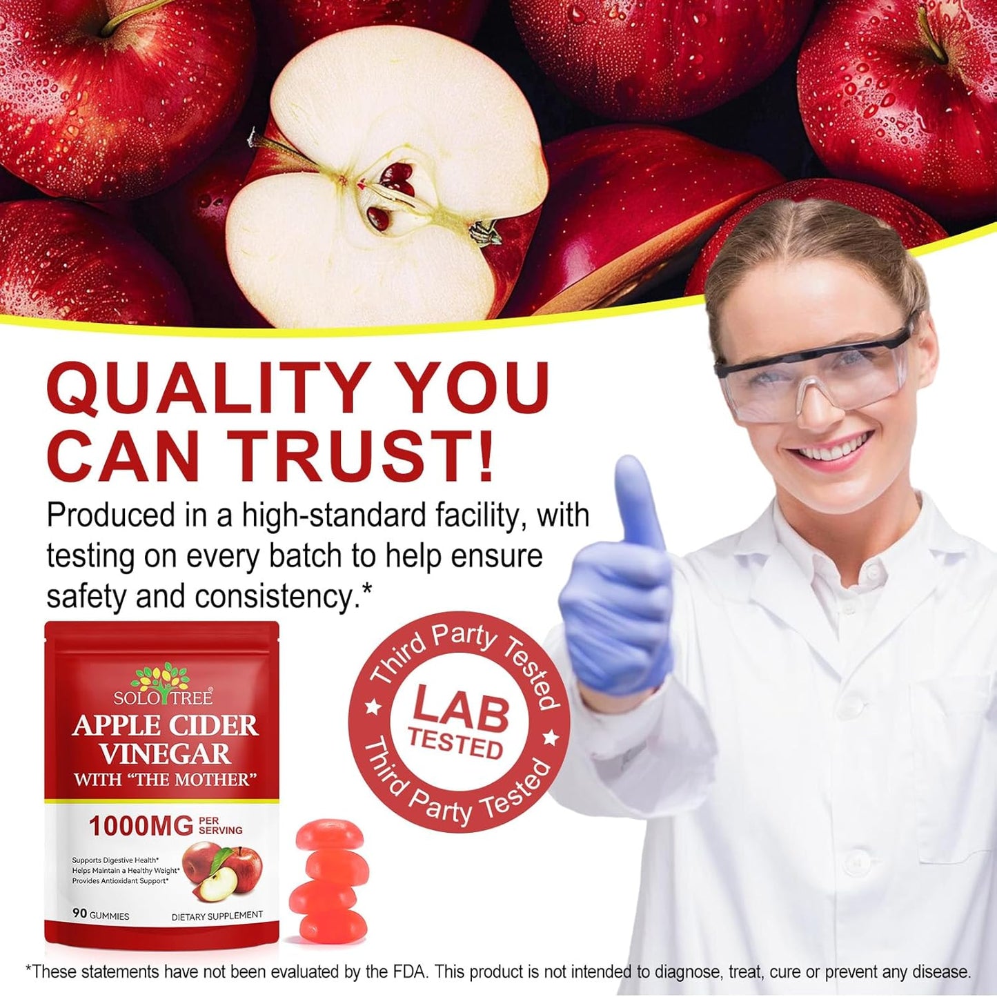 Nifeishi Apple Cider Vinegar Gummies with the Mother – 1,000 mg, 90 Count