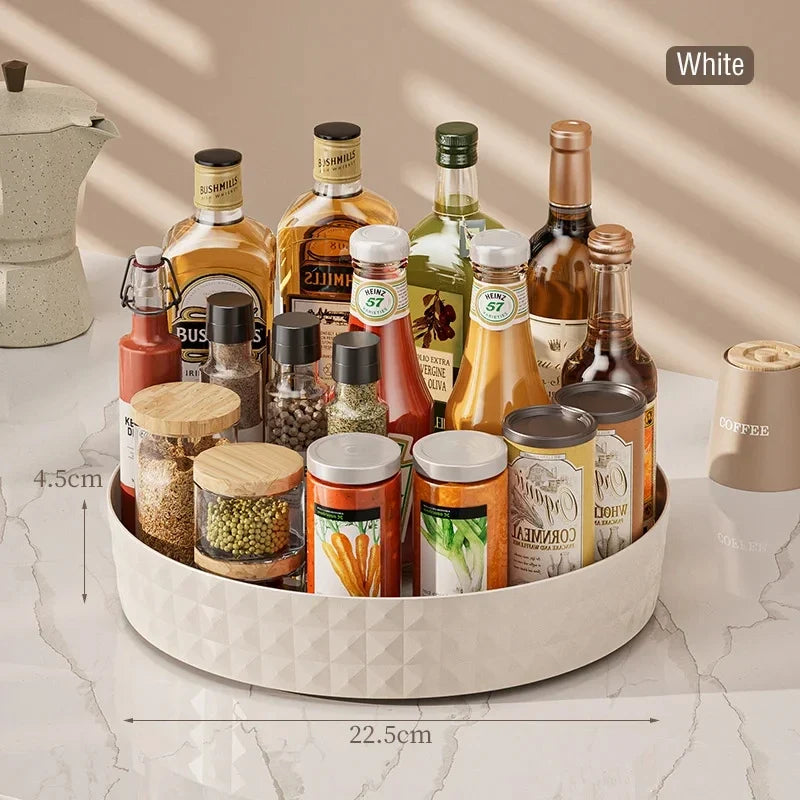 1Pc Kitchen Storage Spice Rack 360 Degree Rotating Cabinet Storage Rack Tray Cosmetic Storage Rack Non-slip Spice Round Rack - MEALTONES