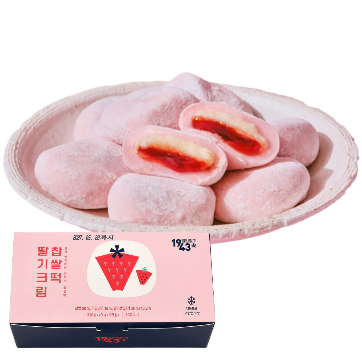 [Janong] 1943 Strawberry Cream Glutinous Rice Cakes (320g, 11.29 oz, 8P)