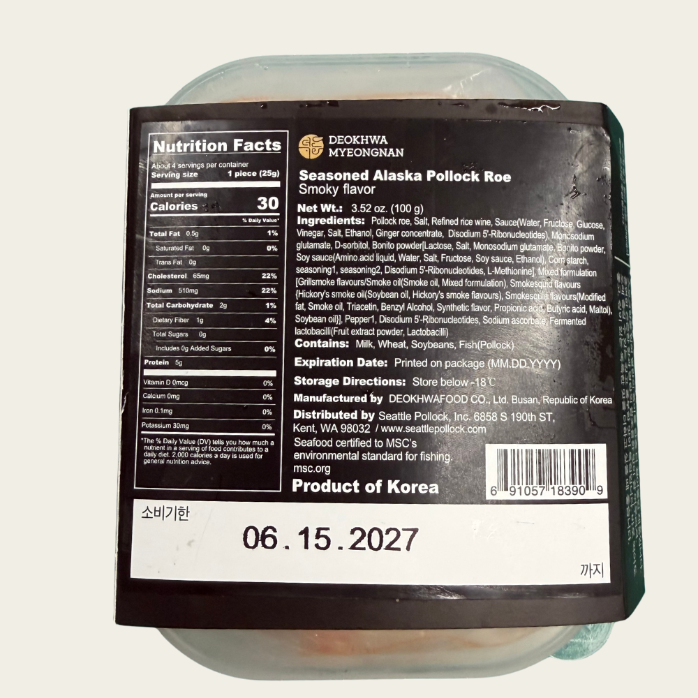 Deokhwa Pollack Roe(Smoky Flavor) 덕화 스모크향  명란 100g