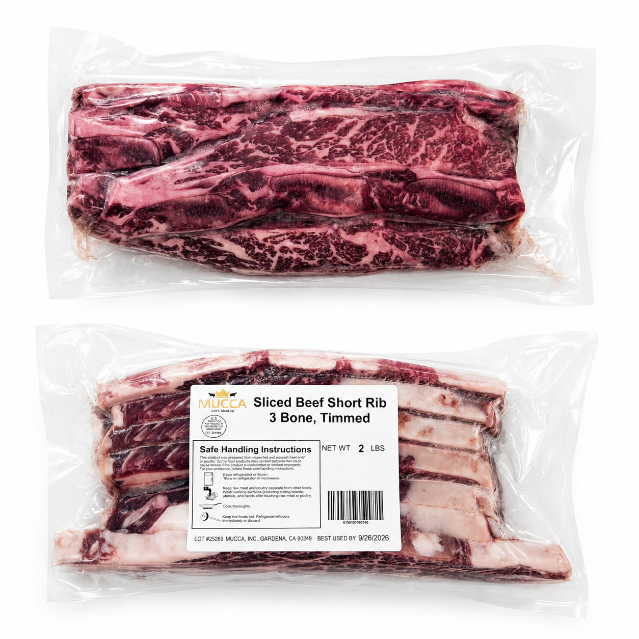 Premium Center-Cut LA Galbi (Unmarinated Beef Short Rib) (2lb)