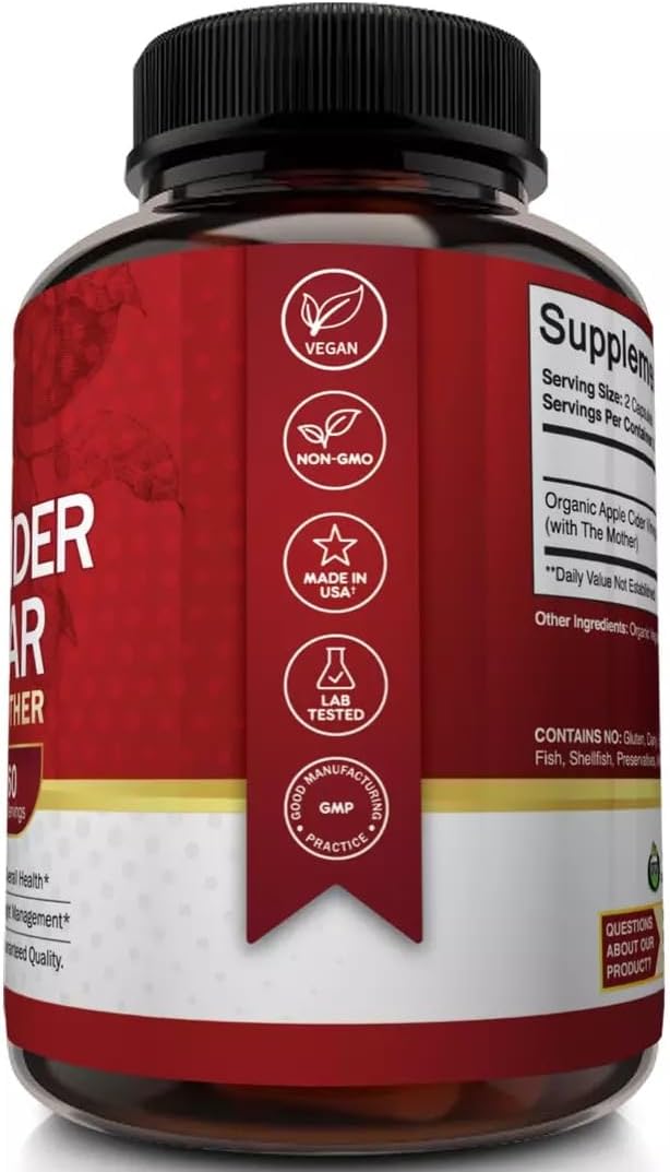 NutriFlair Apple Cider Vinegar Capsules with the Mother – 1,600 mg, 120 Vegan Capsules