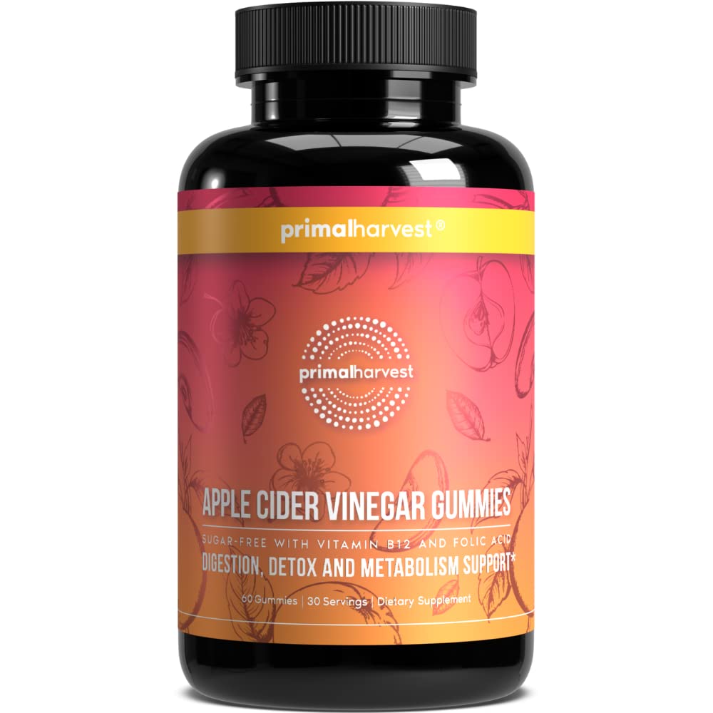 Primal Harvest Sugar-Free Apple Cider Vinegar Gummies – 750 mg, 60 Count