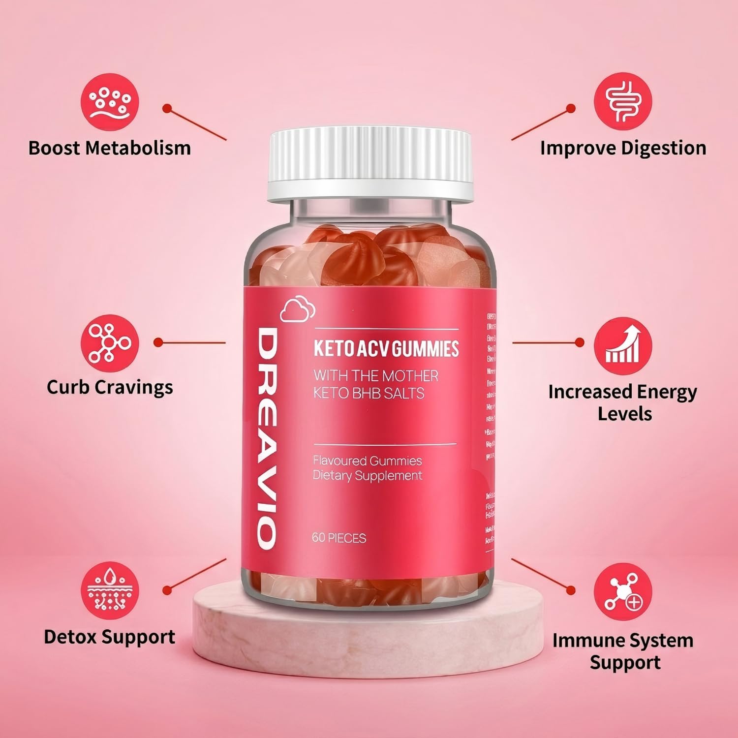 Dreavio Sugar-Free Apple Cider Vinegar Gummies with the Mother – 1,000 mg, 120 Count - MEALTONES