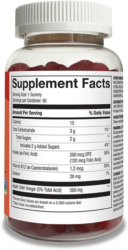 Amazon Basics Apple Cider Vinegar Gummies with Vitamin B12 – 500 mg, 60 Count