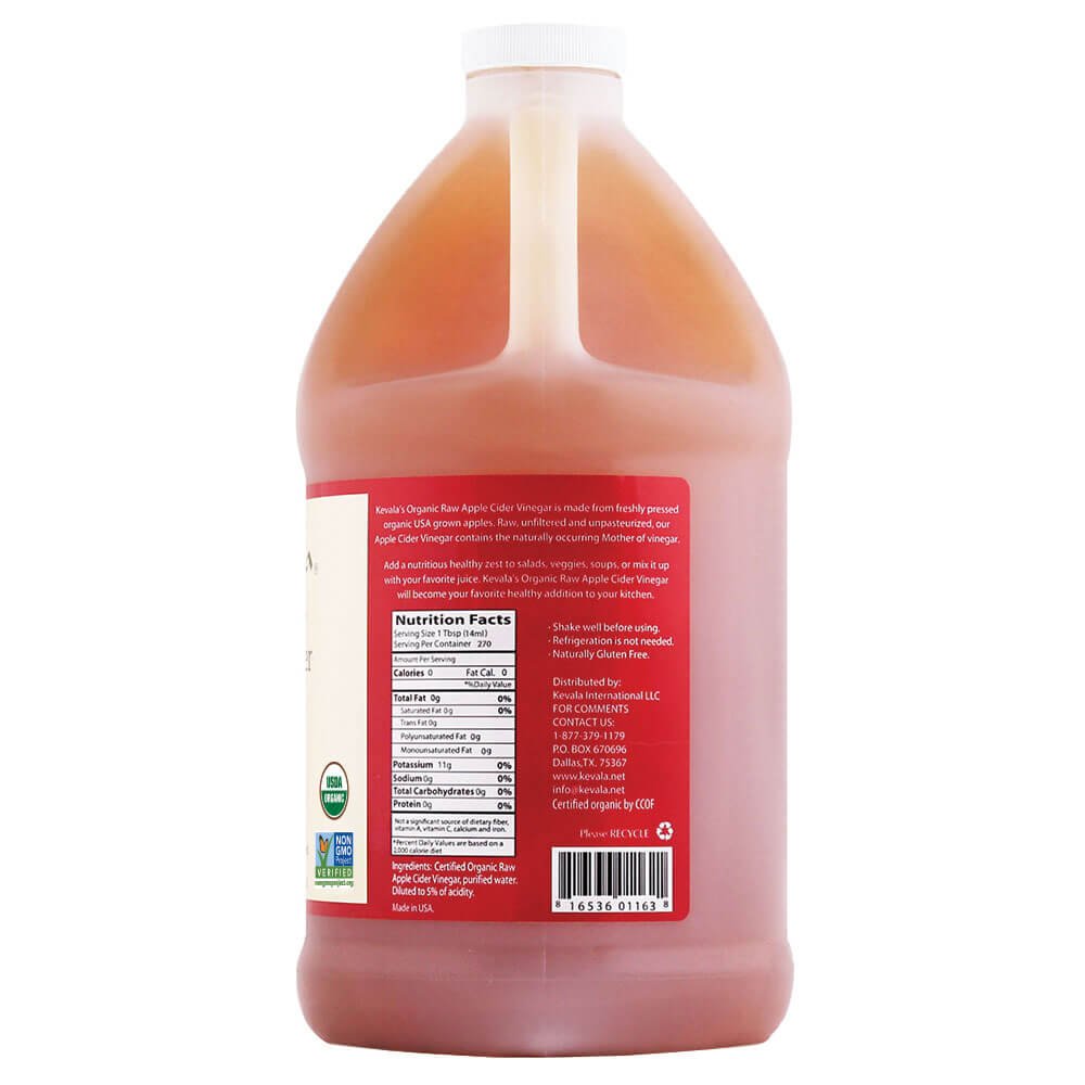 Kevala Organic Raw Apple Cider Vinegar with the Mother – 1 Gallon - MEALTONES