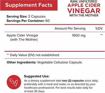 NutriFlair Apple Cider Vinegar Capsules with the Mother – 1,600 mg, 120 Vegan Capsules