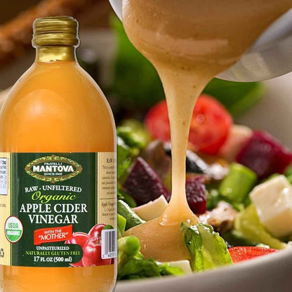 Mantova Organic Apple Cider Vinegar with the Mother – Raw & Unfiltered, 33.8 fl oz