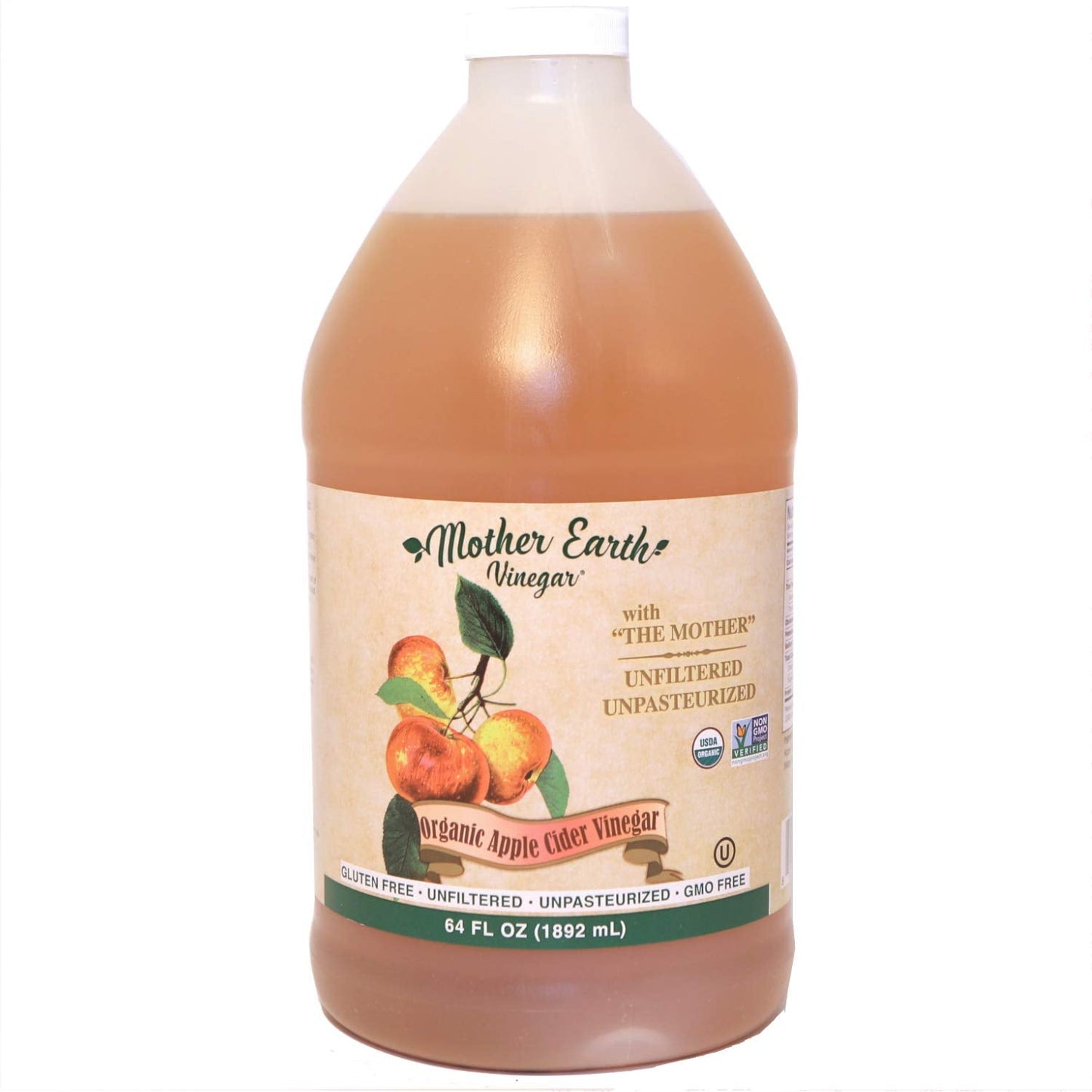 Mother Earth Organic Apple Cider Vinegar with the Mother – Raw & Unfiltered, 64 fl oz - MEALTONES