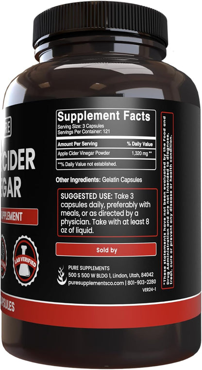 Pure Original Ingredients Apple Cider Vinegar Capsules – Non-GMO, No Fillers, 365 Count
