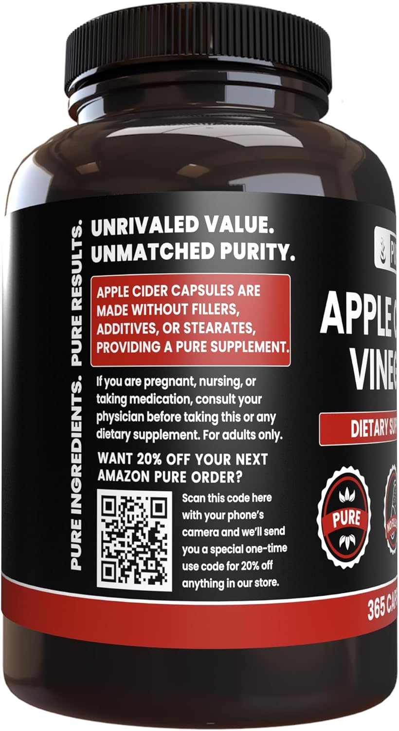 Pure Original Ingredients Apple Cider Vinegar Capsules – Non-GMO, No Fillers, 365 Count