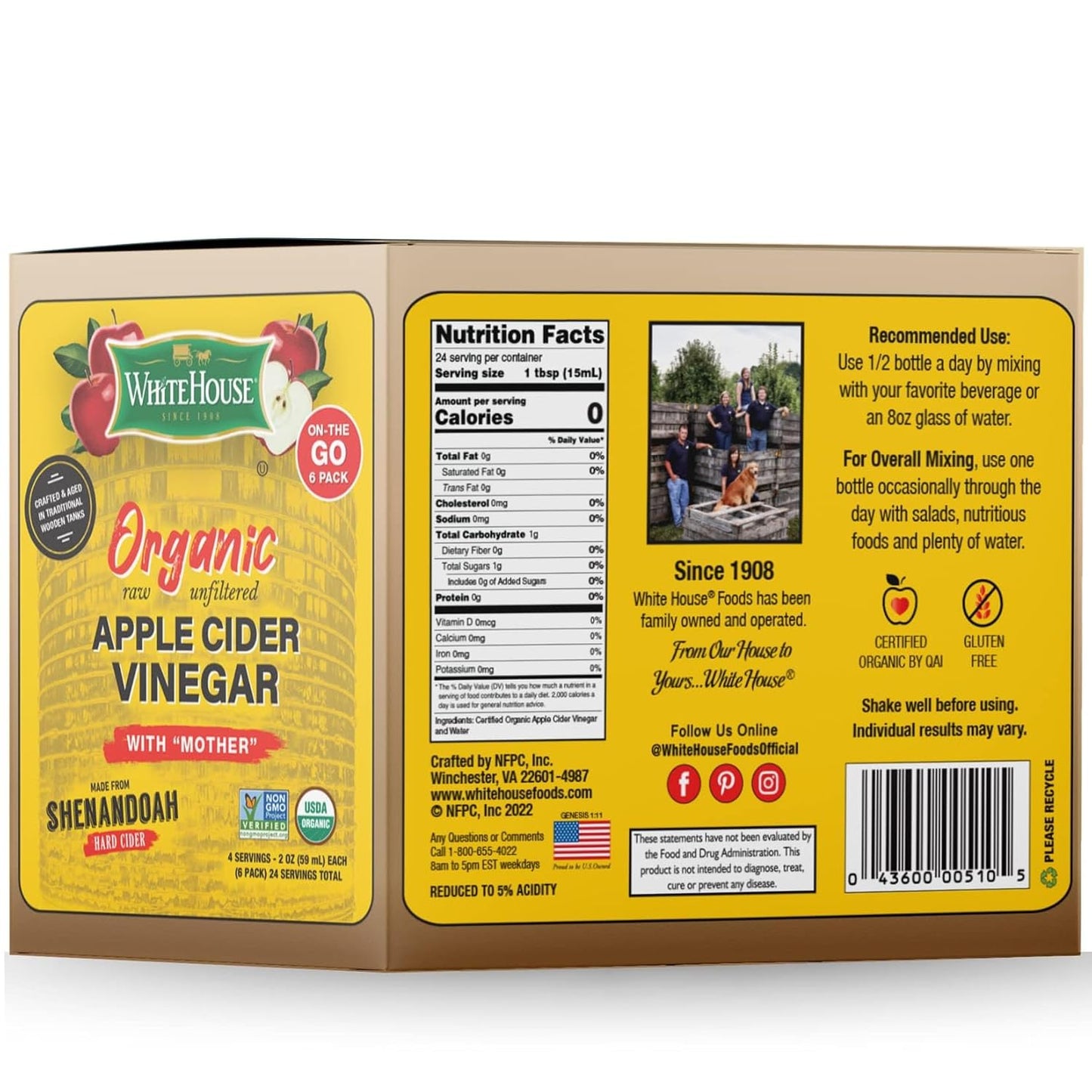 White House Organic Apple Cider Vinegar Shots with the Mother – 2 oz Bottles, 24 Pack - MEALTONES