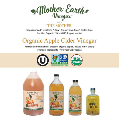 Mother Earth Organic Apple Cider Vinegar with the Mother – Raw & Unfiltered, 64 fl oz - MEALTONES