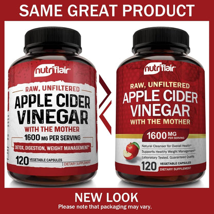 NutriFlair Apple Cider Vinegar Capsules with the Mother – 1,600 mg, 120 Vegan Capsules