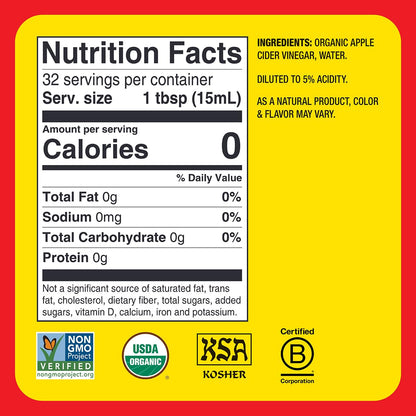Bragg Organic Raw Apple Cider Vinegar with the Mother – 16 oz, 2-Pack