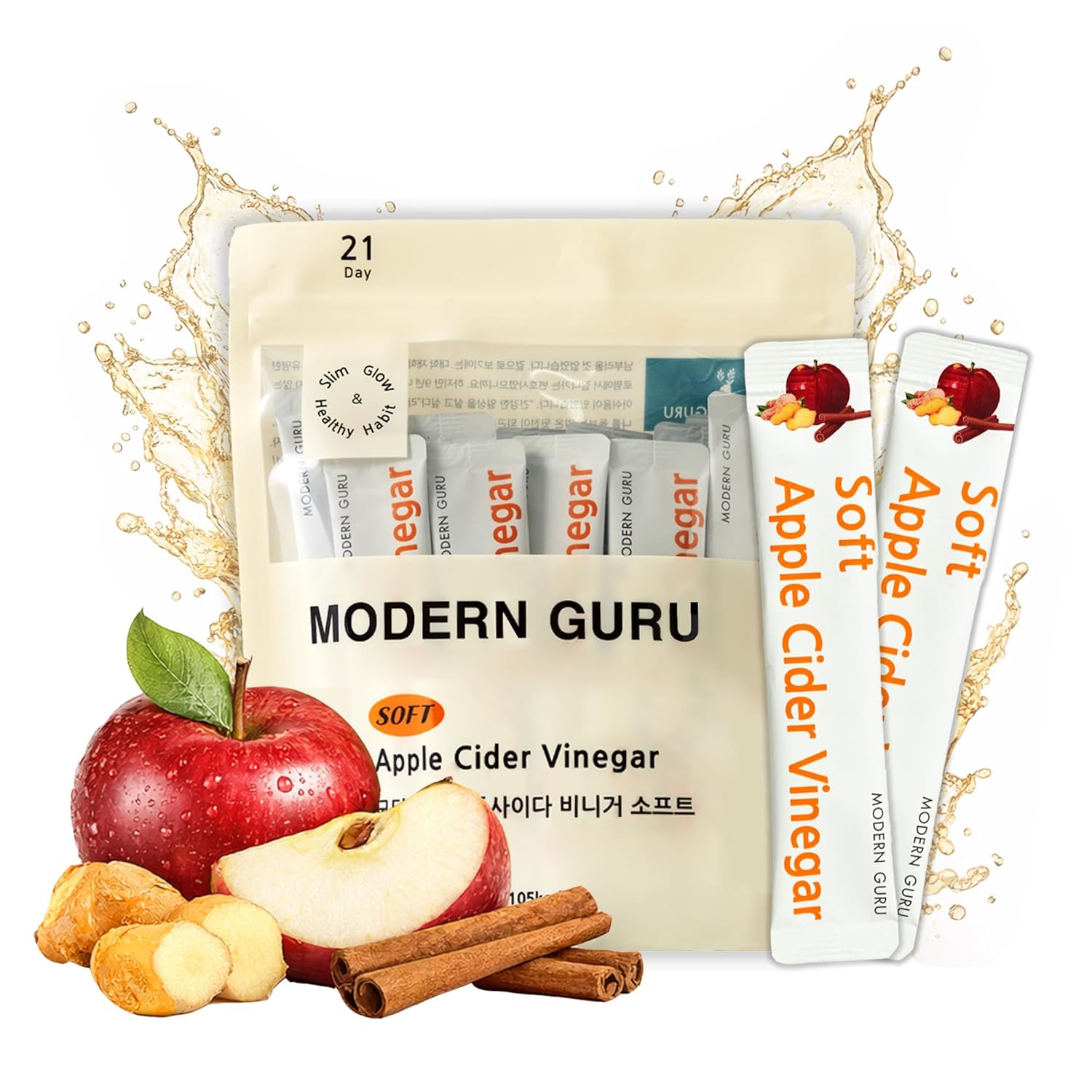 Modern Guru Apple Cider Vinegar Drink Sticks with Ginger & Cinnamon – 21 Count - MEALTONES