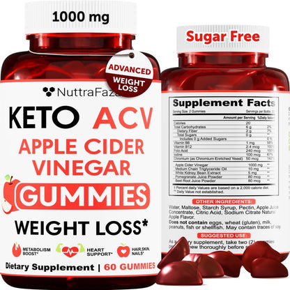 NuttraFlair Keto Apple Cider Vinegar Gummies – Sugar-Free, 1,000 mg, 60 Count - MEALTONES