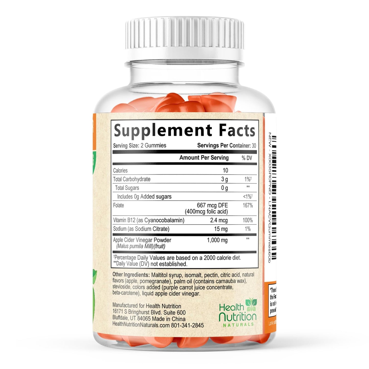 Health Nutrition Zero-Sugar Apple Cider Vinegar Gummies with the Mother & Vitamin B12