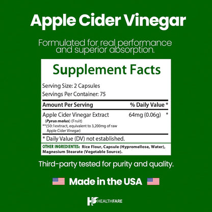 HealthFare Maximum Strength Apple Cider Vinegar Capsules – 3200 mg