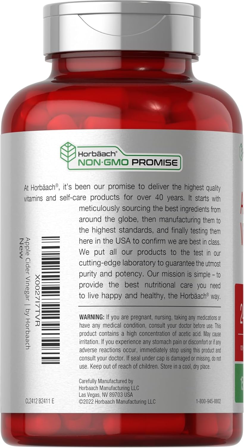 Horbäach Apple Cider Vinegar Capsules – 2,400 mg, 150 Count - MEALTONES