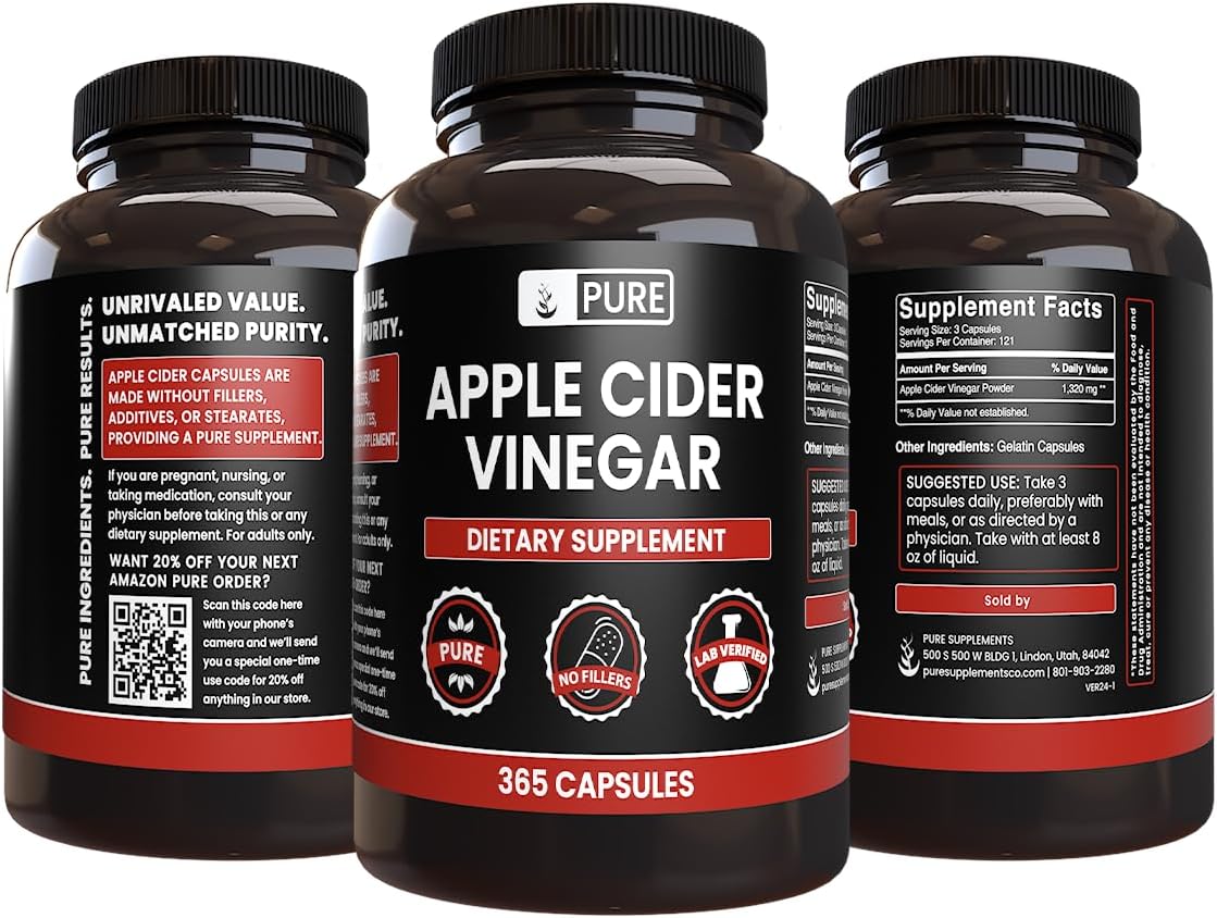 Pure Original Ingredients Apple Cider Vinegar Capsules – Non-GMO, No Fillers, 365 Count