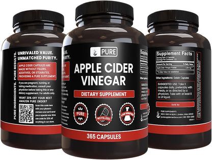 Pure Original Ingredients Apple Cider Vinegar Capsules – Non-GMO, No Fillers, 365 Count