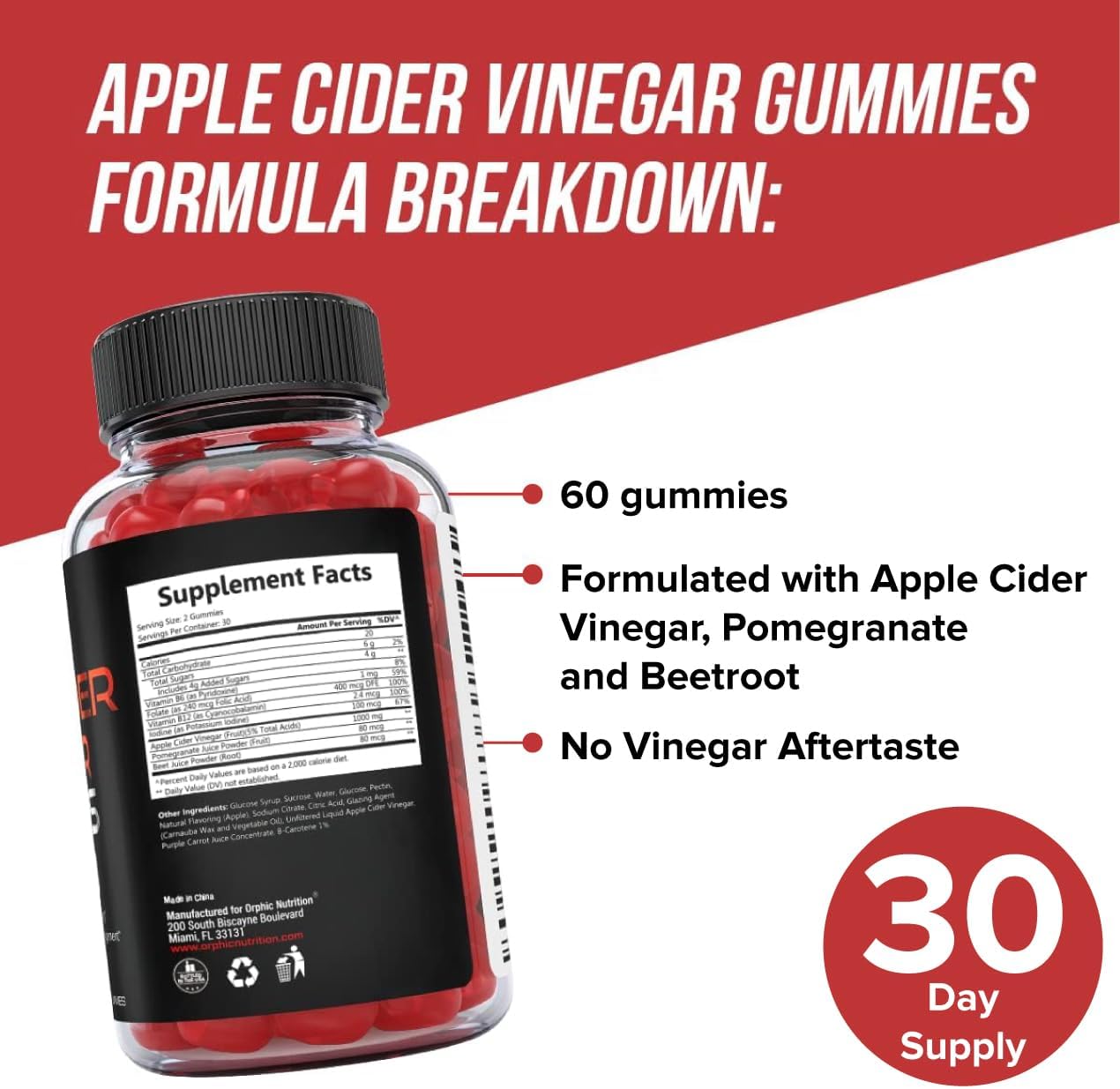 Orphic Nutrition Apple Cider Vinegar Gummies with the Mother – 1,000 mg, 120 Count - MEALTONES