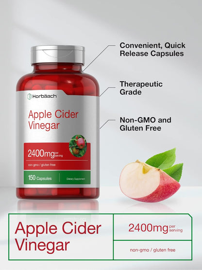 Horbäach Apple Cider Vinegar Capsules – 2,400 mg, 150 Count - MEALTONES