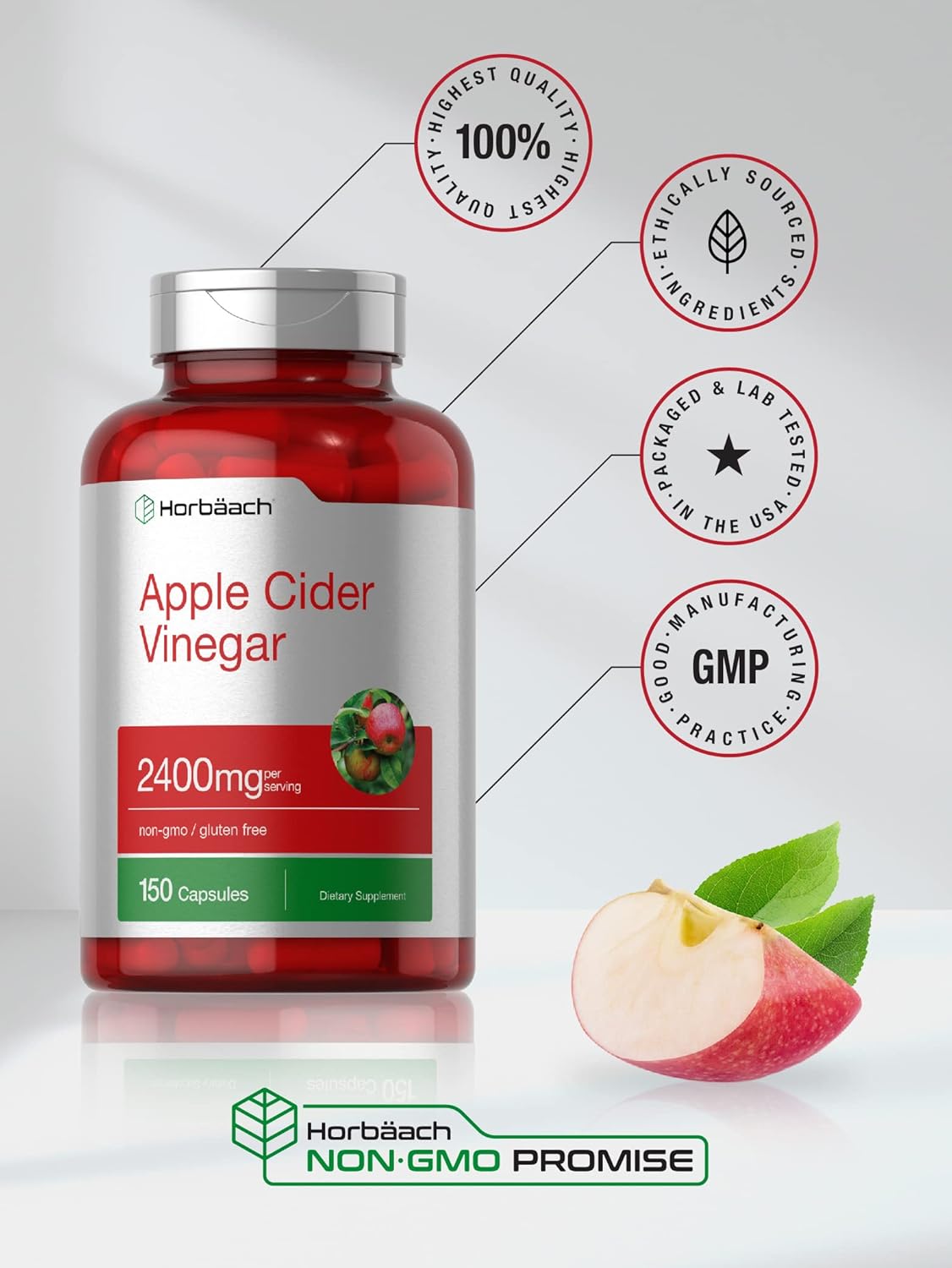 Horbäach Apple Cider Vinegar Capsules – 2,400 mg, 150 Count - MEALTONES