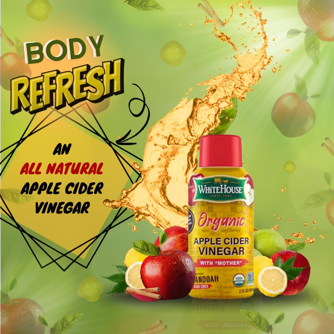 White House Organic Apple Cider Vinegar Shots with the Mother – 2 oz Bottles, 24 Pack - MEALTONES