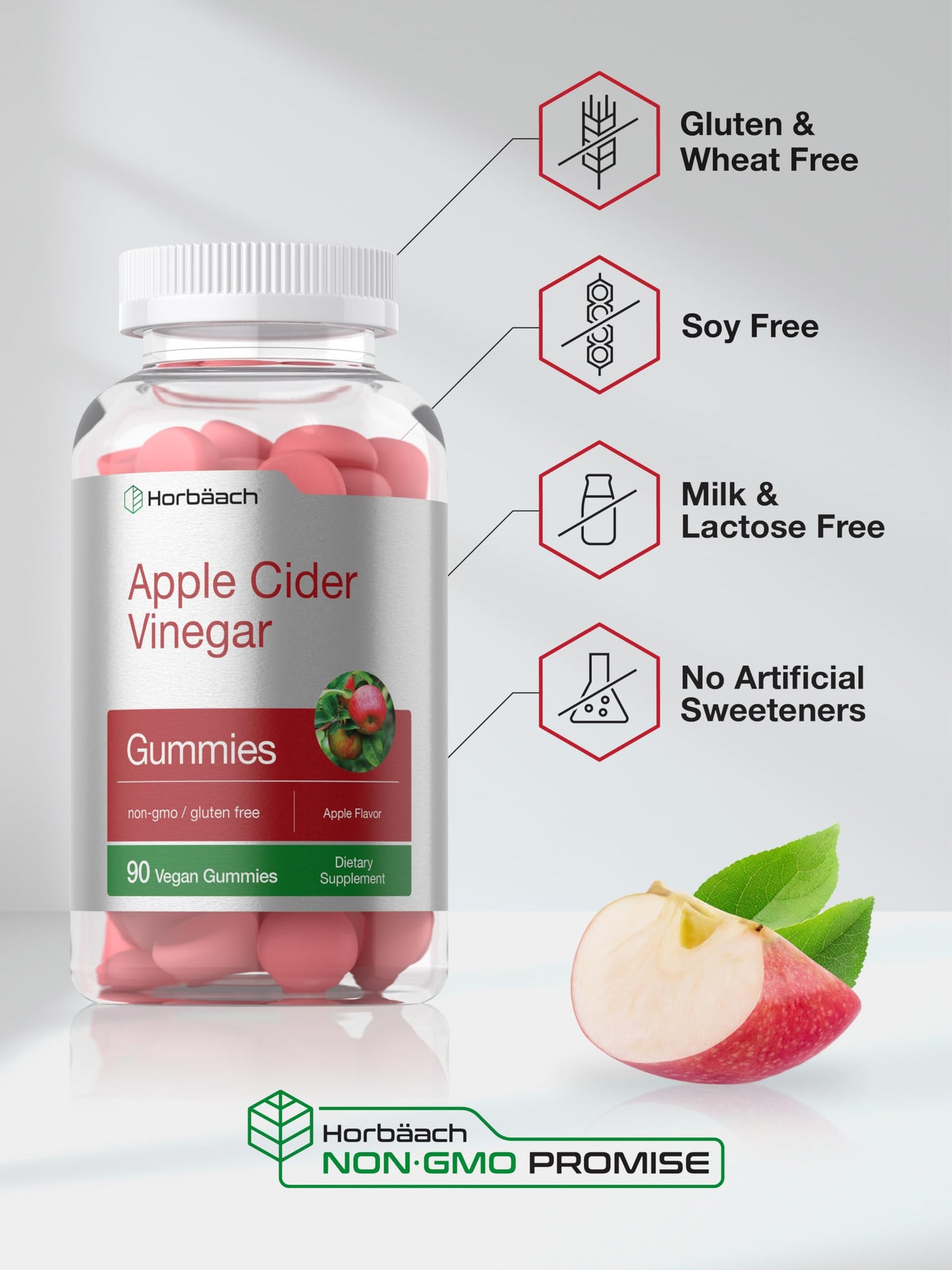Horbäach Apple Cider Vinegar Gummies – Apple Flavor, 400 mg, 90 Count