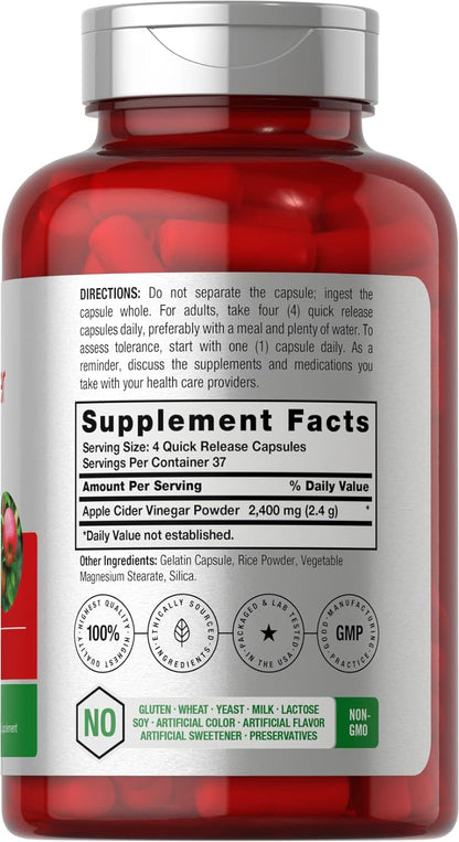 Horbäach Apple Cider Vinegar Capsules – 2,400 mg, 150 Count - MEALTONES