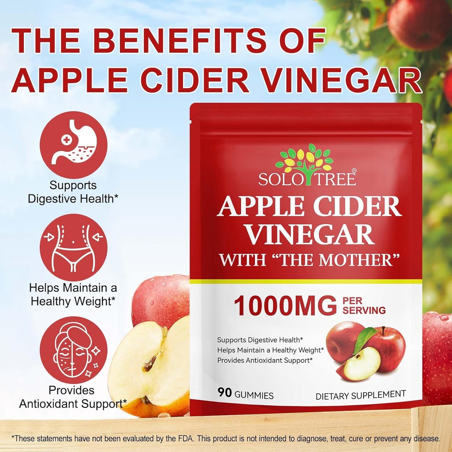 Nifeishi Apple Cider Vinegar Gummies with the Mother – 1,000 mg, 90 Count