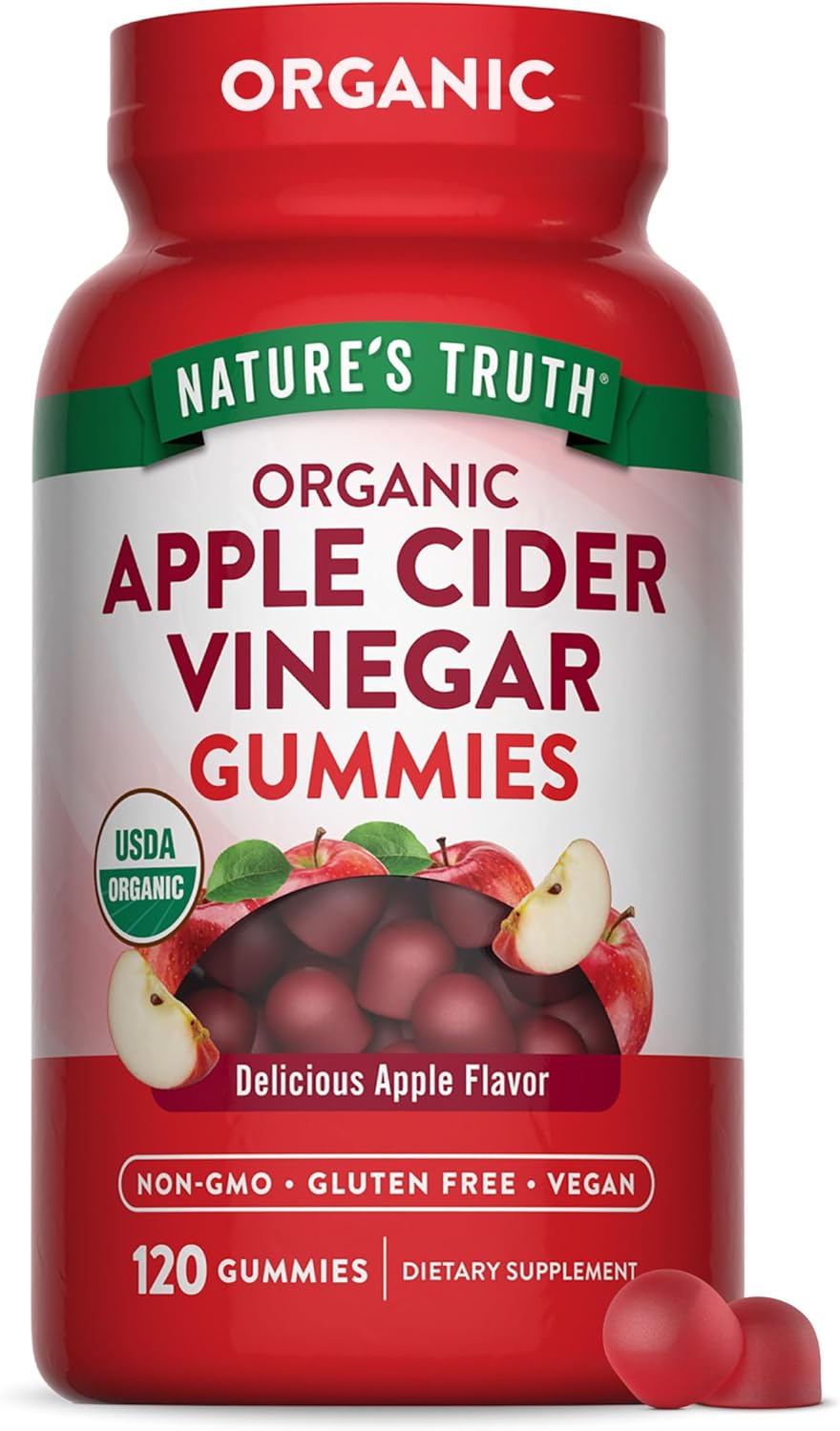 Nature’s Truth Organic Apple Cider Vinegar Gummies – Apple Flavor, Vegan, 120 Count