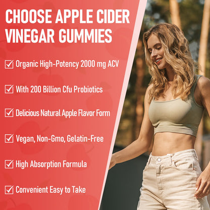 Bestwekk Maximum-Strength Apple Cider Vinegar Gummies with Probiotics & B12 – 2,000 mg, 120 Count - MEALTONES