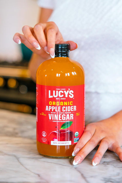 Lucy’s Organic Raw Apple Cider Vinegar with the Mother – Unfiltered, Non-GMO, 34 oz Glass Bottle