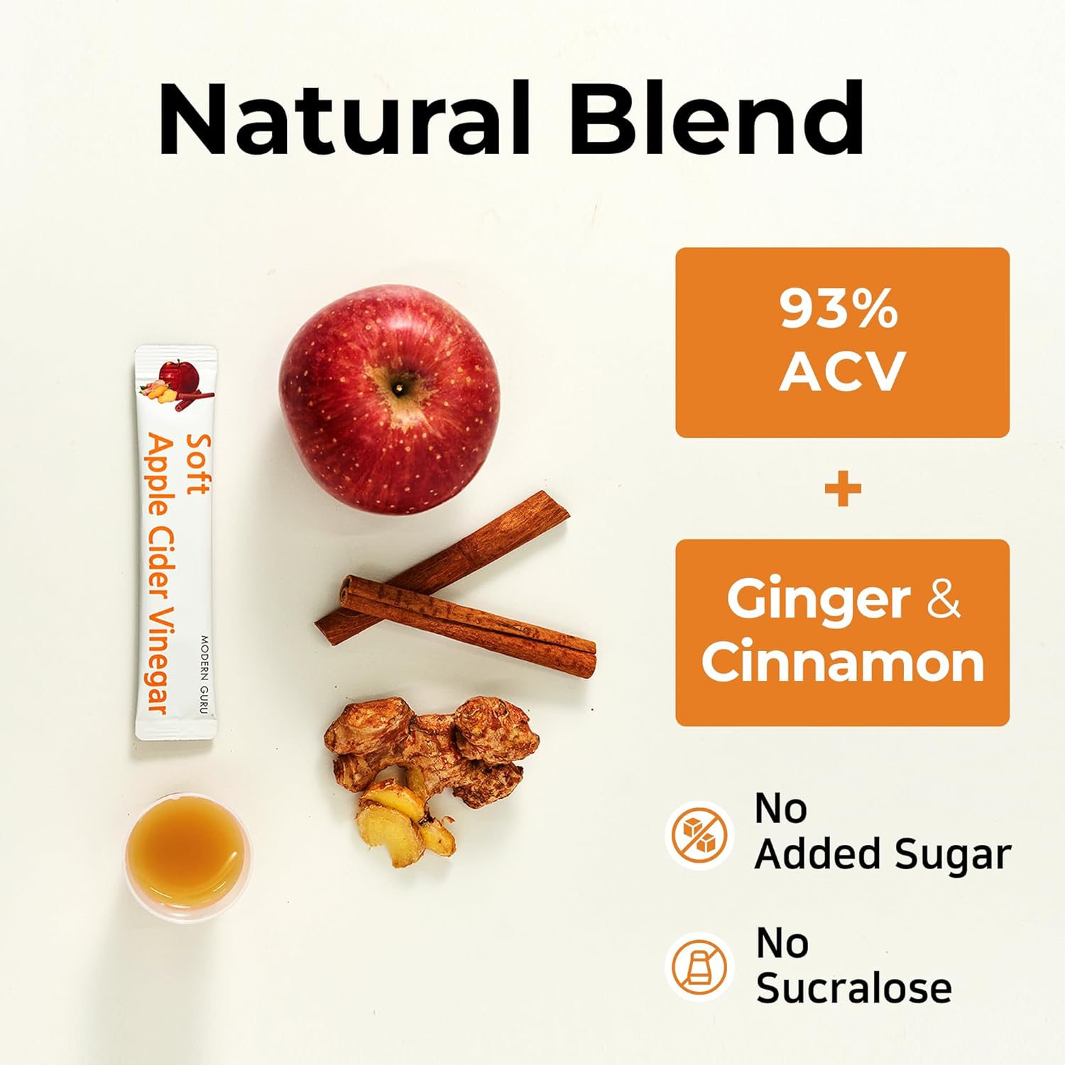 Modern Guru Apple Cider Vinegar Drink Sticks with Ginger & Cinnamon – 21 Count - MEALTONES