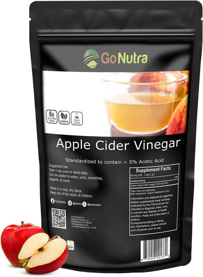Go Nutra Organic Apple Cider Vinegar Powder – 5% Acetic Acid, 8 oz