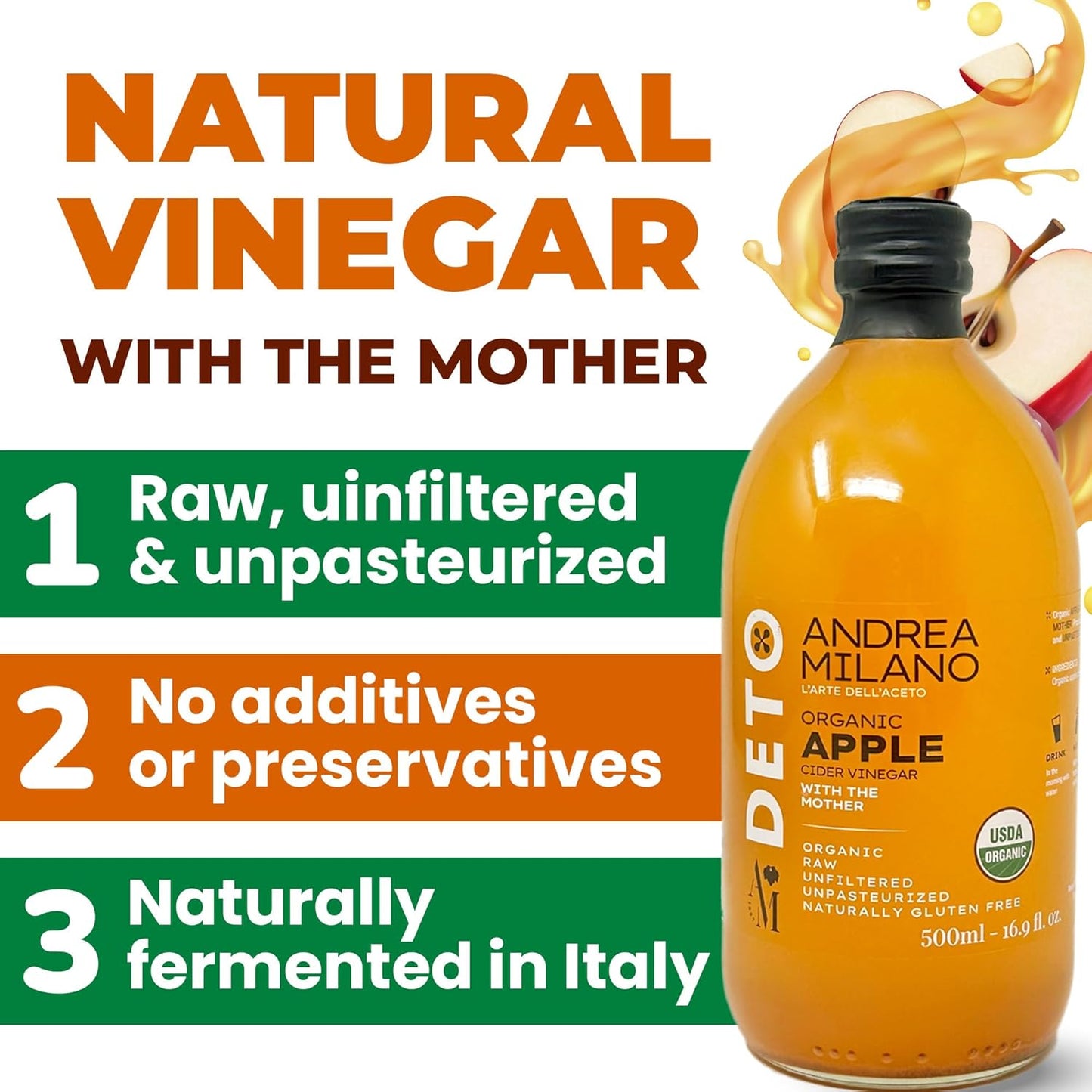 Andrea Milano Organic Apple Cider Vinegar with the Mother – 16.9 oz