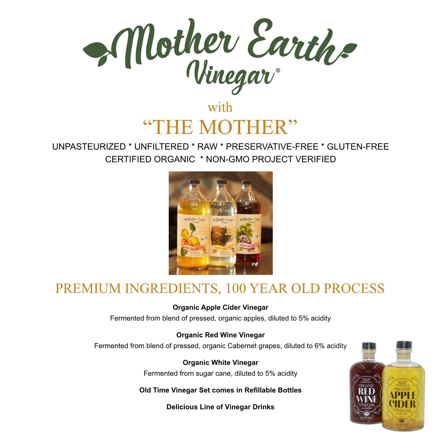 Mother Earth Organic Apple Cider Vinegar with the Mother – Raw & Unfiltered, 64 fl oz - MEALTONES