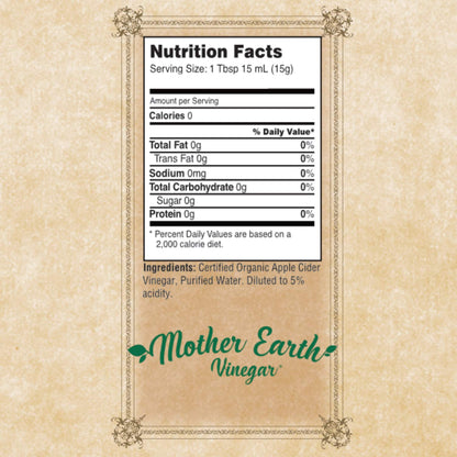 Mother Earth Organic Apple Cider Vinegar with the Mother – Raw & Unfiltered, 64 fl oz - MEALTONES