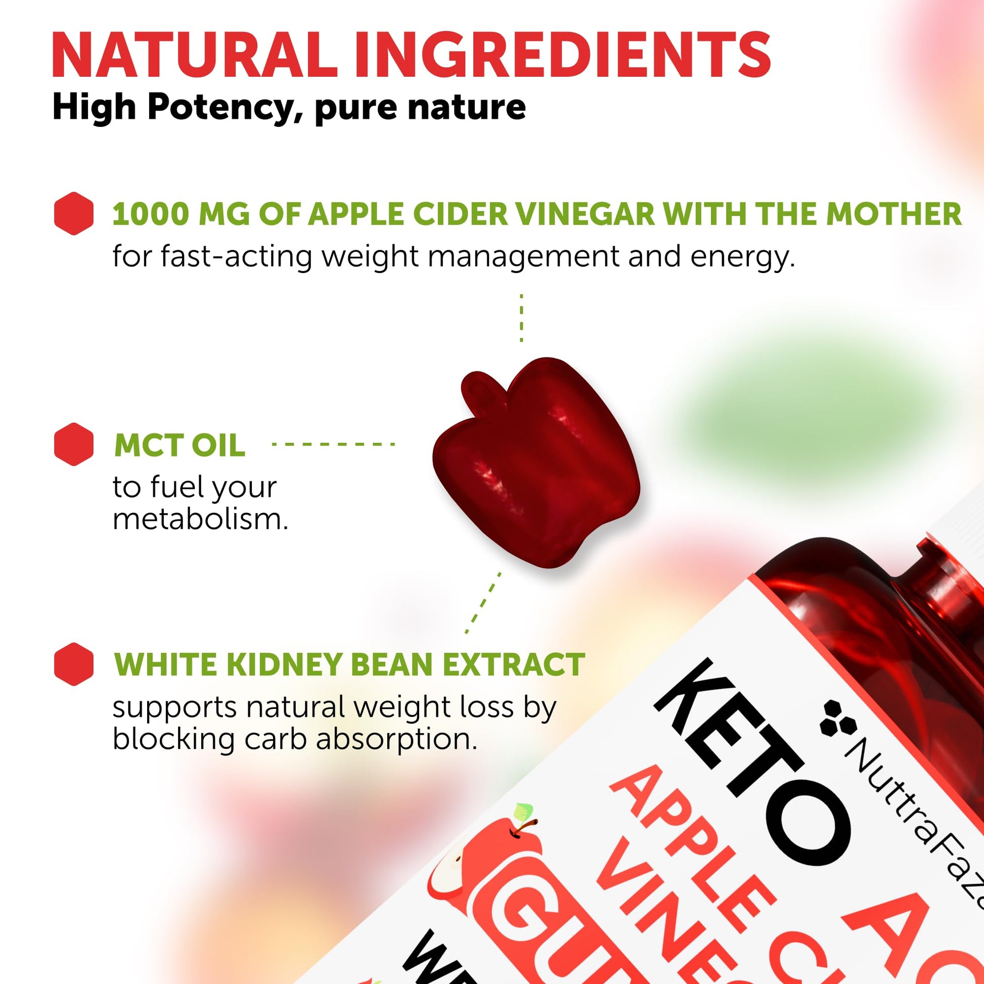 NuttraFlair Keto Apple Cider Vinegar Gummies – Sugar-Free, 1,000 mg, 60 Count - MEALTONES