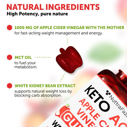 NuttraFlair Keto Apple Cider Vinegar Gummies – Sugar-Free, 1,000 mg, 60 Count - MEALTONES