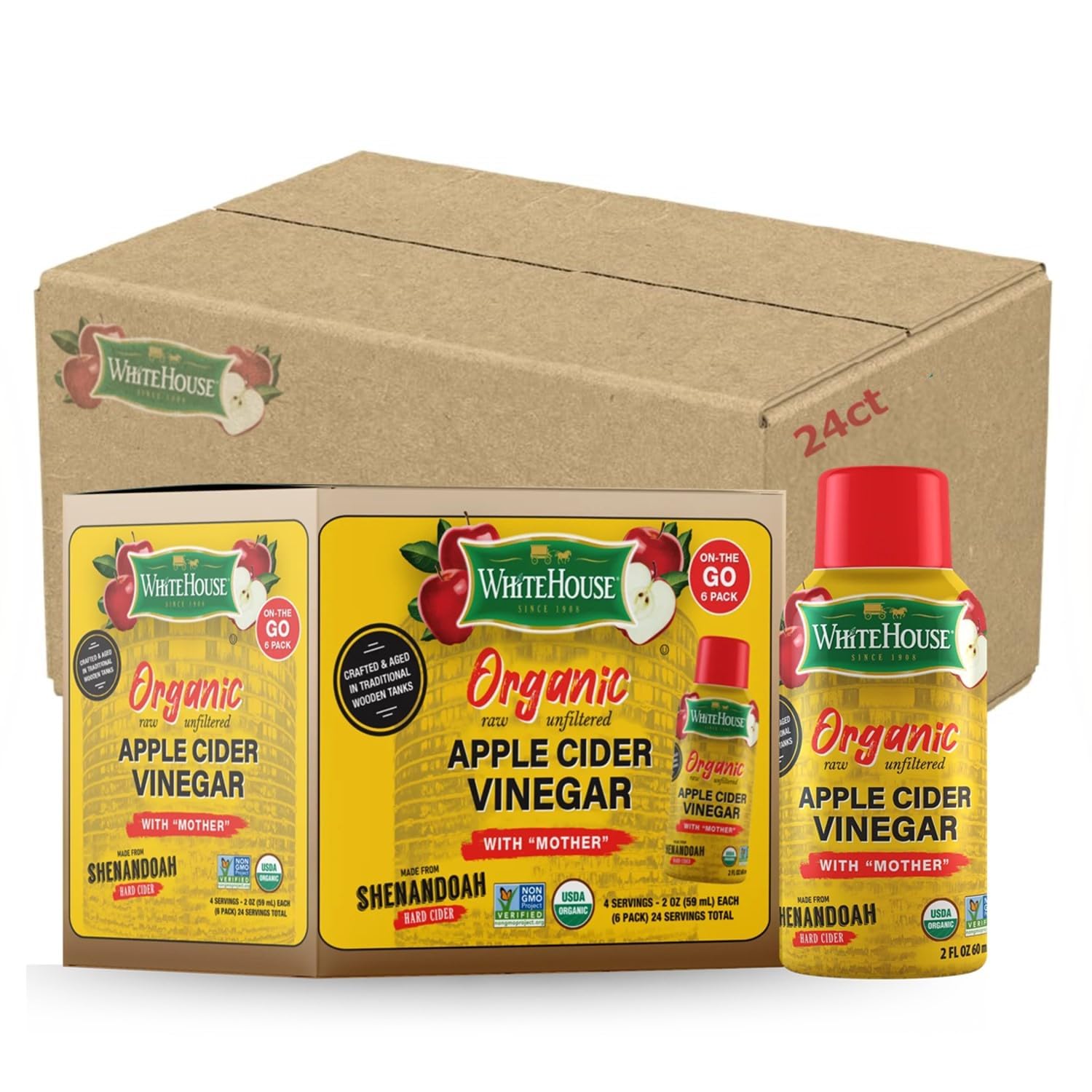 White House Organic Apple Cider Vinegar Shots with the Mother – 2 oz Bottles, 24 Pack - MEALTONES