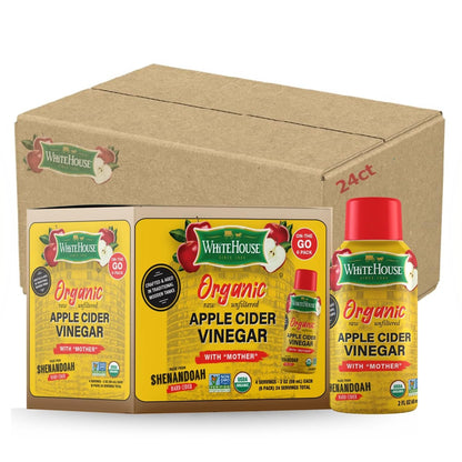 White House Organic Apple Cider Vinegar Shots with the Mother – 2 oz Bottles, 24 Pack - MEALTONES
