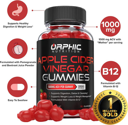 Orphic Nutrition Apple Cider Vinegar Gummies with the Mother – 1,000 mg, 120 Count - MEALTONES