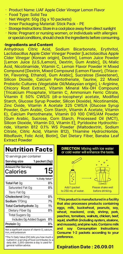 LIAF Apple Cider Vinegar Powder Drink Mix with the Mother – 10 Packets