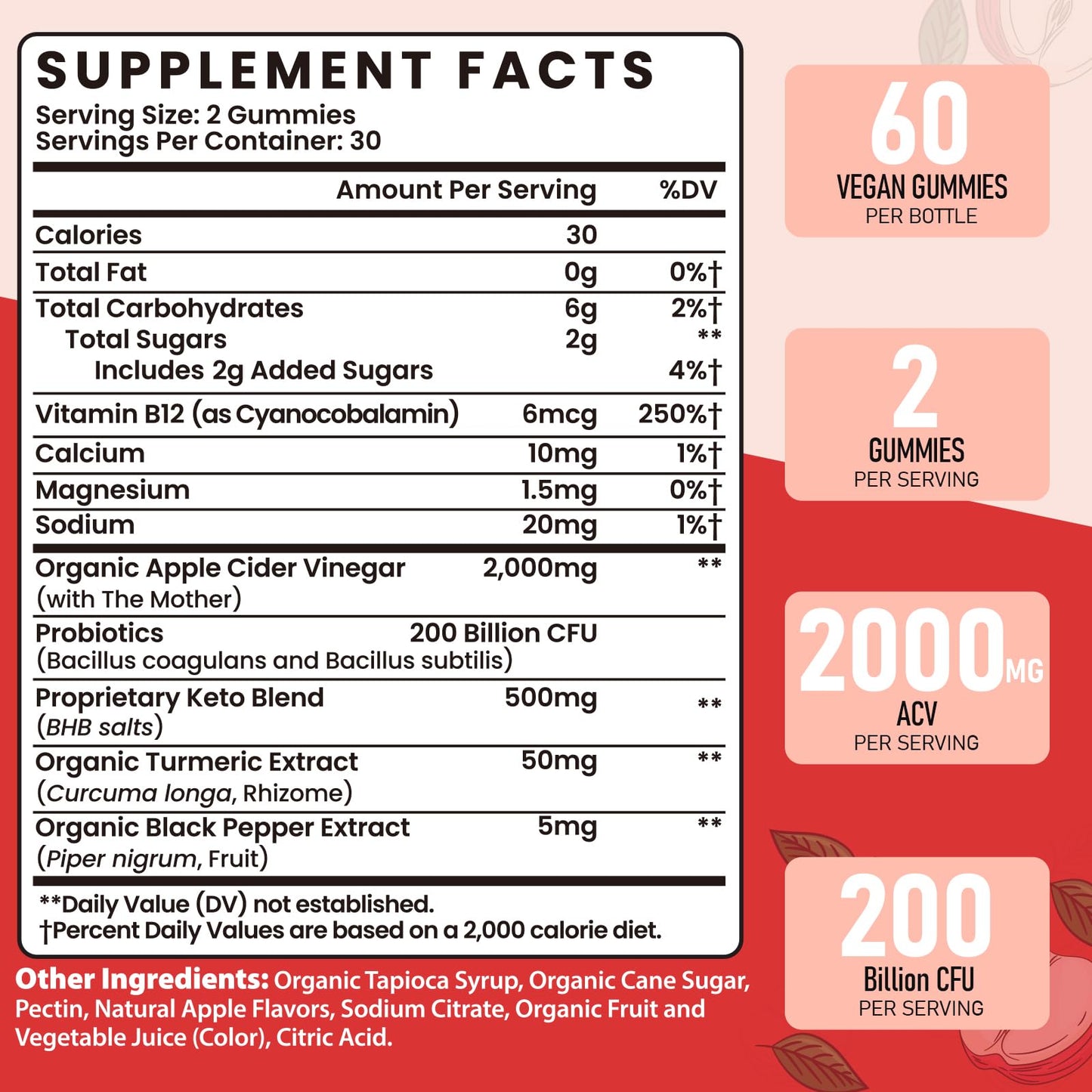 Bestwekk Maximum-Strength Apple Cider Vinegar Gummies with Probiotics & B12 – 2,000 mg, 120 Count - MEALTONES