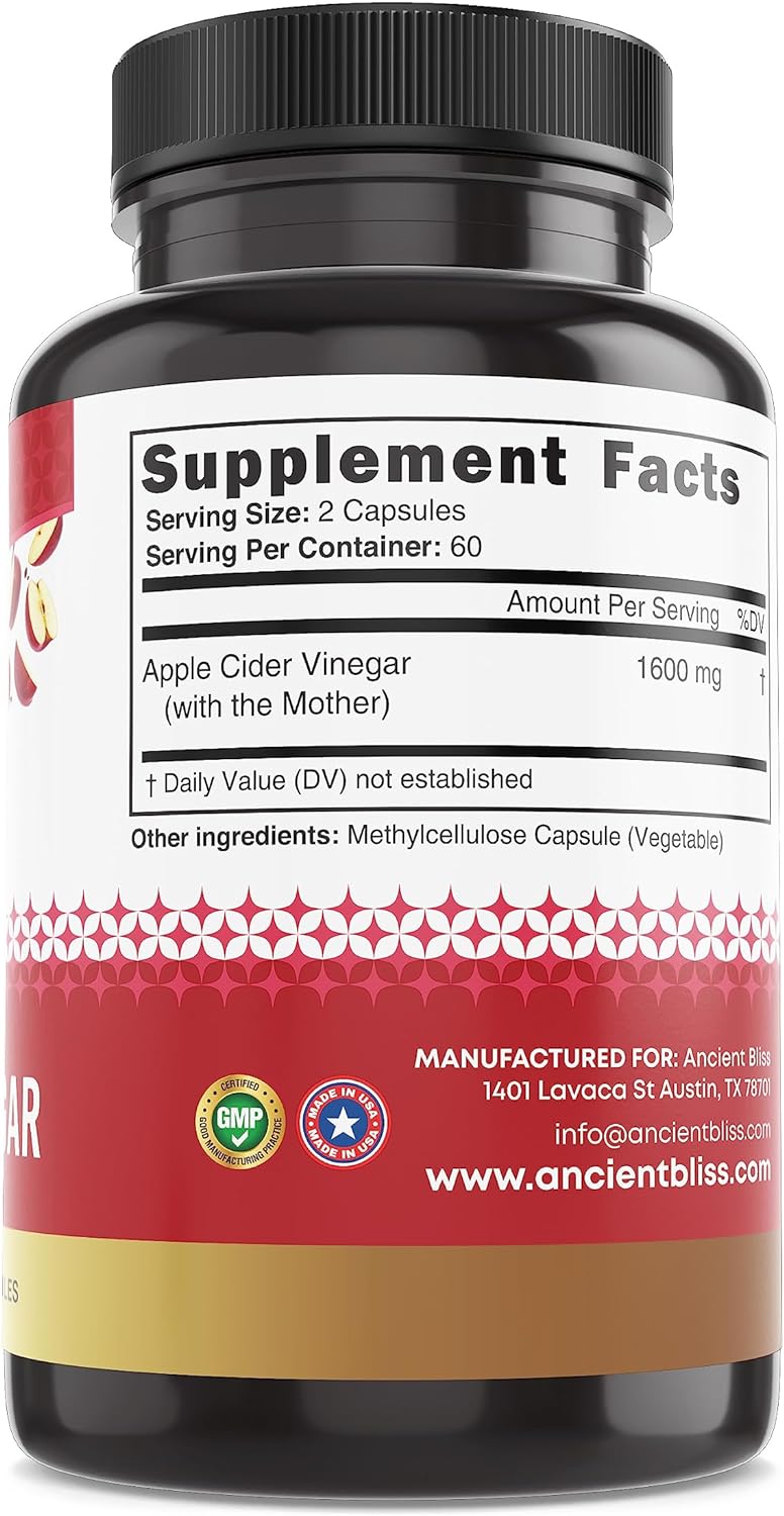 Ancient Bliss Apple Cider Vinegar Capsules with the Mother – 1600 mg